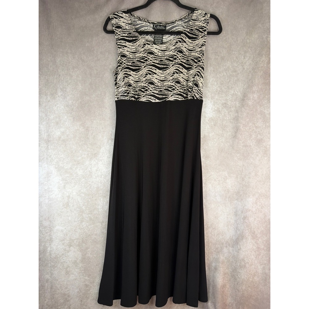 K Studio Collection Black White Abstract‎ Print Maxi Dress Women Size 6 Crinkle
